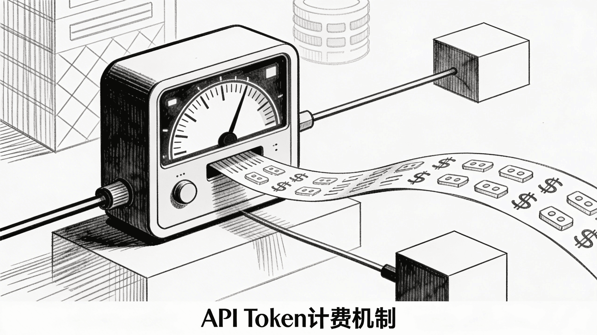 API Token计费机制 - 纽约客风格插图